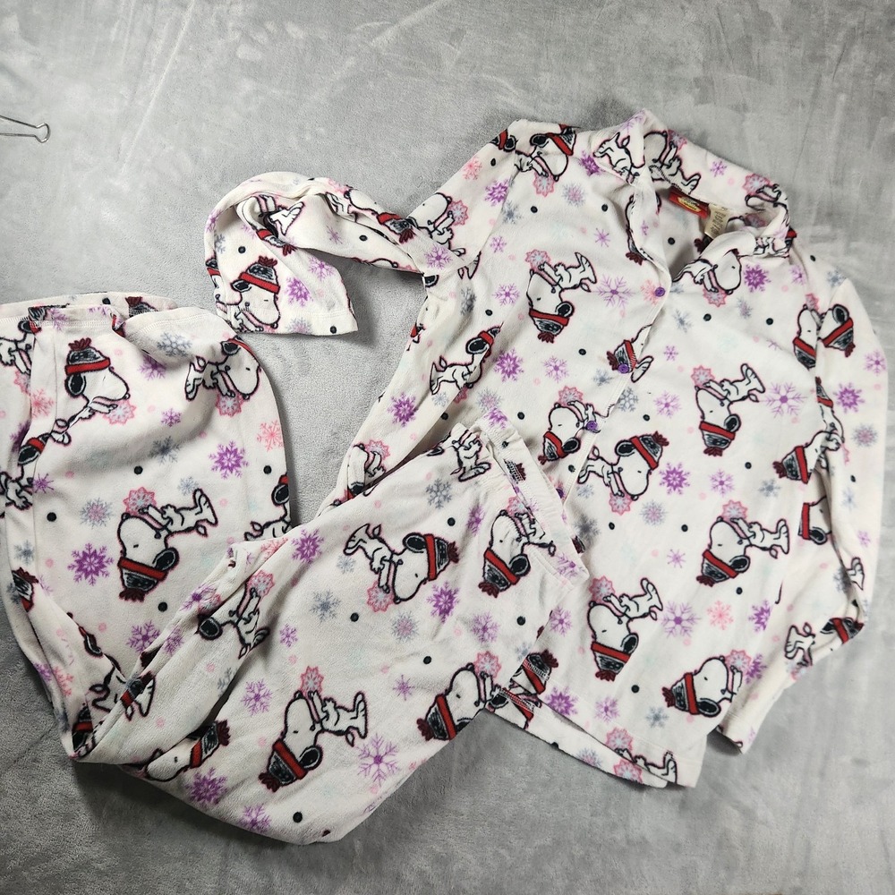 Peanuts Snoopy Snowflake Fleece Pajamas XL Cozy Winter PJs Lounge Sleepware